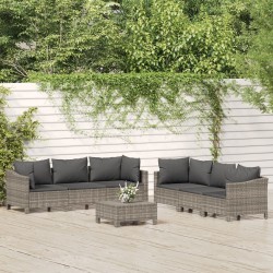vidaXL Set de muebles de jardín 7 pzas y cojines ratán sintético gris