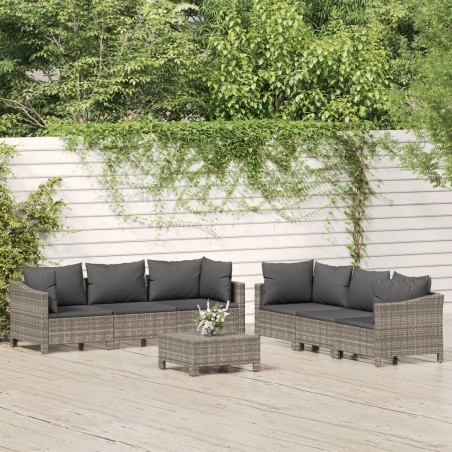 vidaXL Set de muebles de jardín 7 pzas y cojines ratán sintético gris