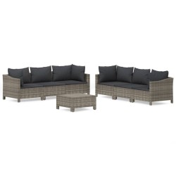 vidaXL Set de muebles de jardín 7 pzas y cojines ratán sintético gris