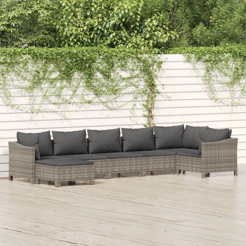 vidaXL Set de muebles de jardín 7 pzas y cojines ratán sintético gris vidaXL Set de muebles de jardín 7 pzas y cojines ratán sintético gris