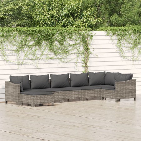 vidaXL Set de muebles de jardín 7 pzas y cojines ratán sintético gris