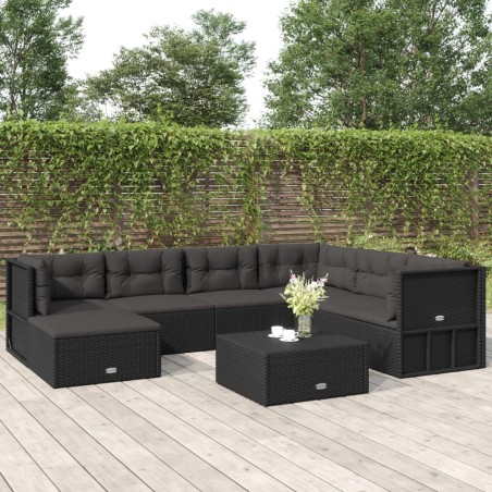 vidaXL Set de muebles de jardín y cojines 7 pzas ratán sintético negro