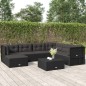 vidaXL Set de muebles de jardín y cojines 7 pzas ratán sintético negro