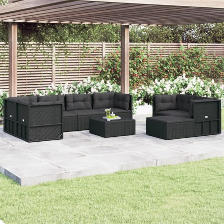 vidaXL Set de muebles de jardín 8 pzas y cojines ratán sintético negro