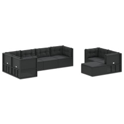 vidaXL Set de muebles de jardín 8 pzas y cojines ratán sintético negro