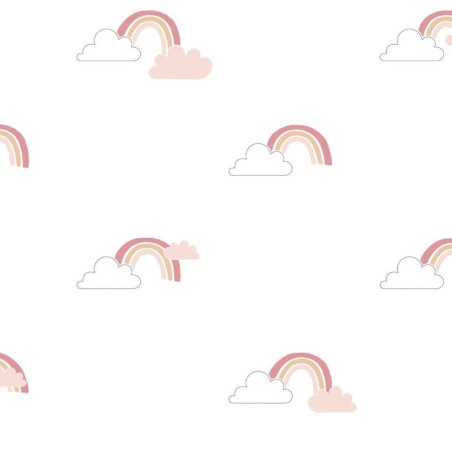 Noordwand Papel pintado Mondo baby Rainbows blanco y rosa