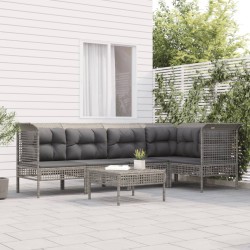 vidaXL Set de muebles de jardín 6 pzas y cojines ratán sintético gris