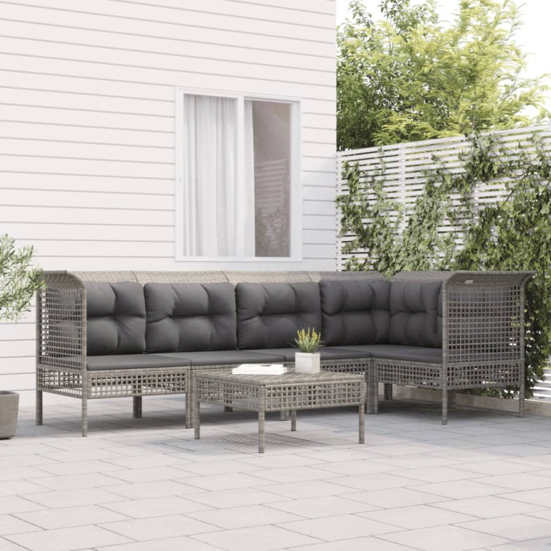 vidaXL Set de muebles de jardín 6 pzas y cojines ratán sintético gris vidaXL Set de muebles de jardín 6 pzas y cojines ratán sintético gris