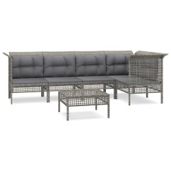 vidaXL Set de muebles de jardín 6 pzas y cojines ratán sintético gris