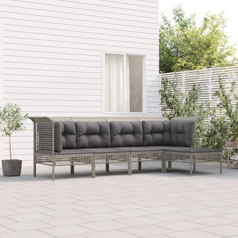 vidaXL Set de muebles de jardín 5 pzas y cojines ratán sintético gris vidaXL Set de muebles de jardín 5 pzas y cojines ratán sintético gris