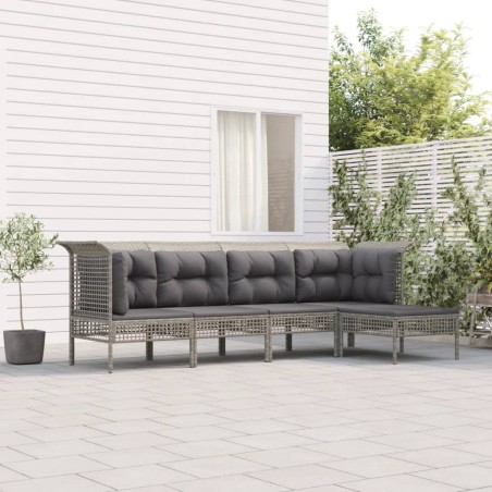vidaXL Set de muebles de jardín 5 pzas y cojines ratán sintético gris