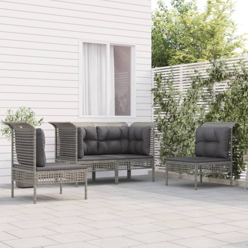 vidaXL Set de muebles de jardín 4 pzas y cojines ratán sintético gris vidaXL Set de muebles de jardín 4 pzas y cojines ratán sintético gris