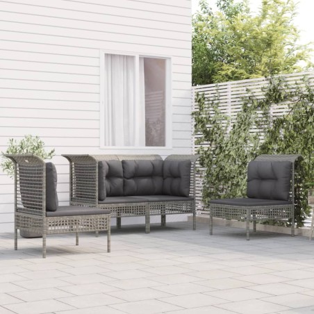 vidaXL Set de muebles de jardín 4 pzas y cojines ratán sintético gris