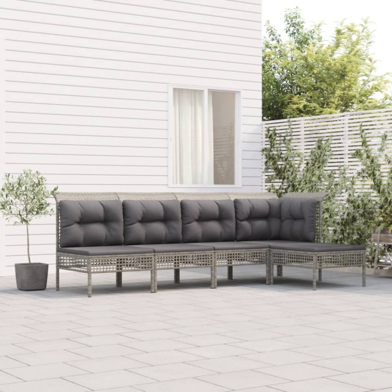 vidaXL Set de muebles de jardín 5 pzas y cojines ratán sintético gris vidaXL Set de muebles de jardín 5 pzas y cojines ratán sintético gris