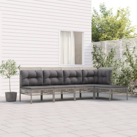 vidaXL Set de muebles de jardín 5 pzas y cojines ratán sintético gris