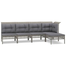 vidaXL Set de muebles de jardín 5 pzas y cojines ratán sintético gris