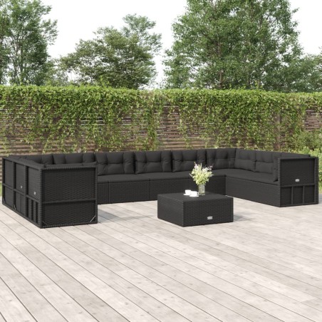 vidaXL Set de muebles de jardín 10 pzas cojines ratán sintético negro