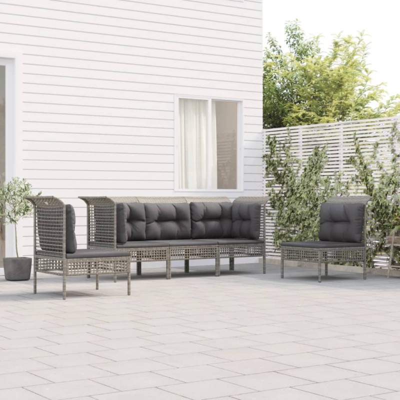 vidaXL Set de muebles de jardín 5 pzas y cojines ratán sintético gris vidaXL Set de muebles de jardín 5 pzas y cojines ratán sintético gris