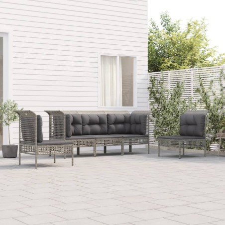 vidaXL Set de muebles de jardín 5 pzas y cojines ratán sintético gris
