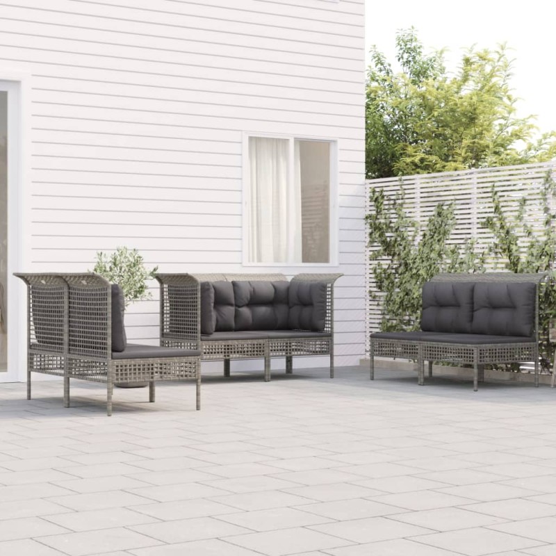 vidaXL Set de muebles de jardín 6 pzas y cojines ratán sintético gris vidaXL Set de muebles de jardín 6 pzas y cojines ratán sintético gris