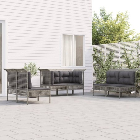 vidaXL Set de muebles de jardín 6 pzas y cojines ratán sintético gris