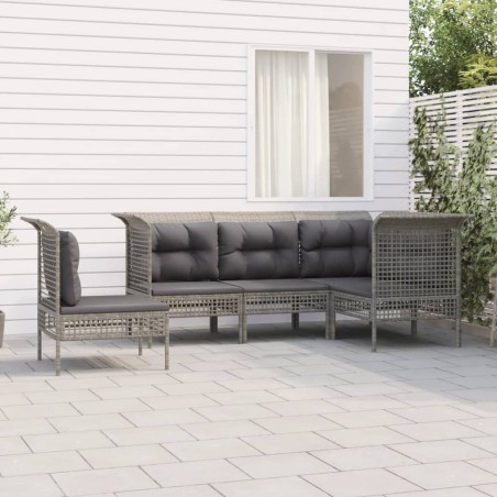 vidaXL Set de muebles de jardín 5 pzas y cojines ratán sintético gris