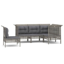 vidaXL Set de muebles de jardín 5 pzas y cojines ratán sintético gris