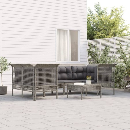 vidaXL Set de muebles de jardín 7 pzas y cojines ratán sintético gris
