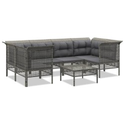 vidaXL Set de muebles de jardín 7 pzas y cojines ratán sintético gris
