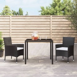 vidaXL Set comedor de jardín 3 pzas con cojines ratán sintético negro