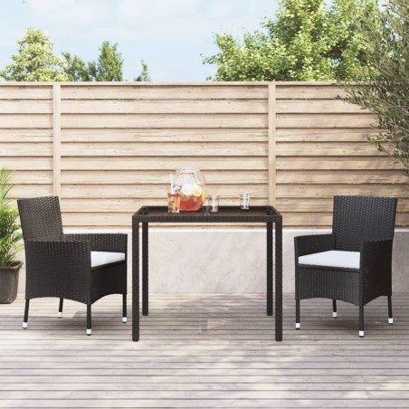vidaXL Set comedor de jardín 3 pzas con cojines ratán sintético negro