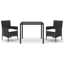 vidaXL Set comedor de jardín 3 pzas con cojines ratán sintético negro