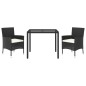 vidaXL Set comedor de jardín 3 pzas con cojines ratán sintético negro vidaXL Set comedor de jardín 3 pzas con cojines ratán sintético negro