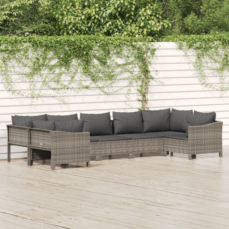 vidaXL Set de muebles de jardín 7 pzas y cojines ratán sintético gris vidaXL Set de muebles de jardín 7 pzas y cojines ratán sintético gris