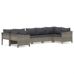 vidaXL Set de muebles de jardín 7 pzas y cojines ratán sintético gris