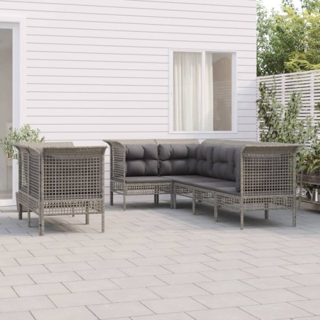vidaXL Set de muebles de jardín 7 pzas y cojines ratán sintético gris