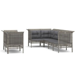 vidaXL Set de muebles de jardín 7 pzas y cojines ratán sintético gris