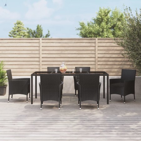 vidaXL Set de comedor de jardín 7 pzas y cojines ratán sintético negro