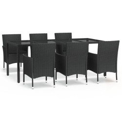 vidaXL Set de comedor de jardín 7 pzas y cojines ratán sintético negro