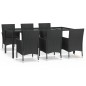 vidaXL Set de comedor de jardín 7 pzas y cojines ratán sintético negro vidaXL Set de comedor de jardín 7 pzas y cojines ratán sintético negro