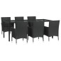 vidaXL Set de comedor de jardín 7 pzas y cojines ratán sintético negro vidaXL Set de comedor de jardín 7 pzas y cojines ratán sintético negro