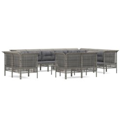 vidaXL Set de muebles de jardín 13 pzas y cojines ratán sintético gris
