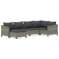 vidaXL Set de muebles de jardín 6 pzas y cojines ratán sintético gris