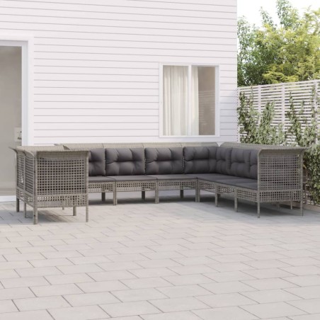 vidaXL Set de muebles de jardín 9 pzas y cojines ratán sintético gris