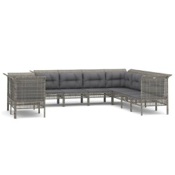 vidaXL Set de muebles de jardín 9 pzas y cojines ratán sintético gris
