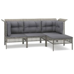 vidaXL Set de muebles de jardín 4 pzas y cojines ratán sintético gris