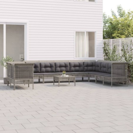 vidaXL Set de muebles de jardín 11 pzas y cojines ratán sintético gris