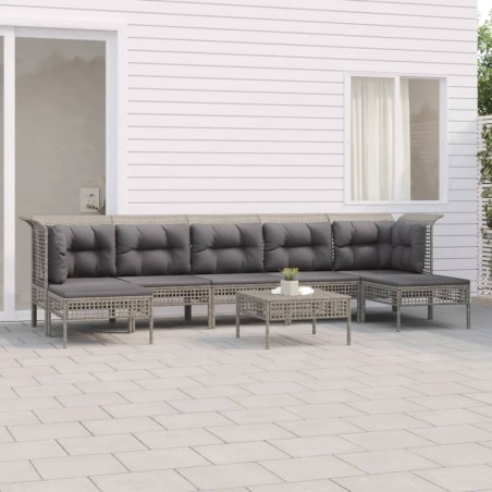 vidaXL Set de muebles de jardín 8 pzas y cojines ratán sintético gris