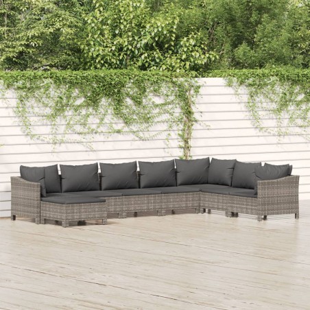 vidaXL Set de muebles de jardín 8 pzas y cojines ratán sintético gris