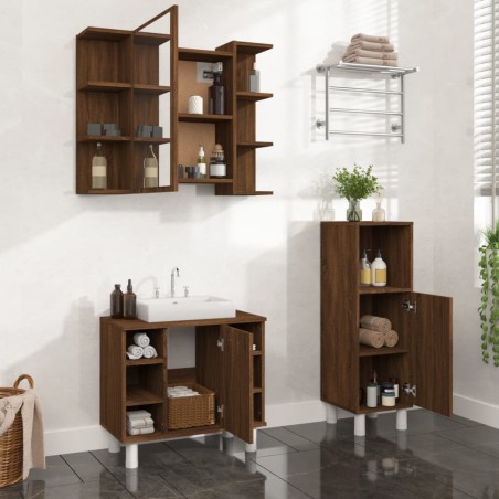 vidaXL Set de muebles de baño 3 pzas madera contrachapada roble marrón